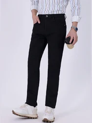 Jeans For Men 2024 Four Seasons New Loose Straight Top Grade Business Fashion Elastic Casual Pants Black