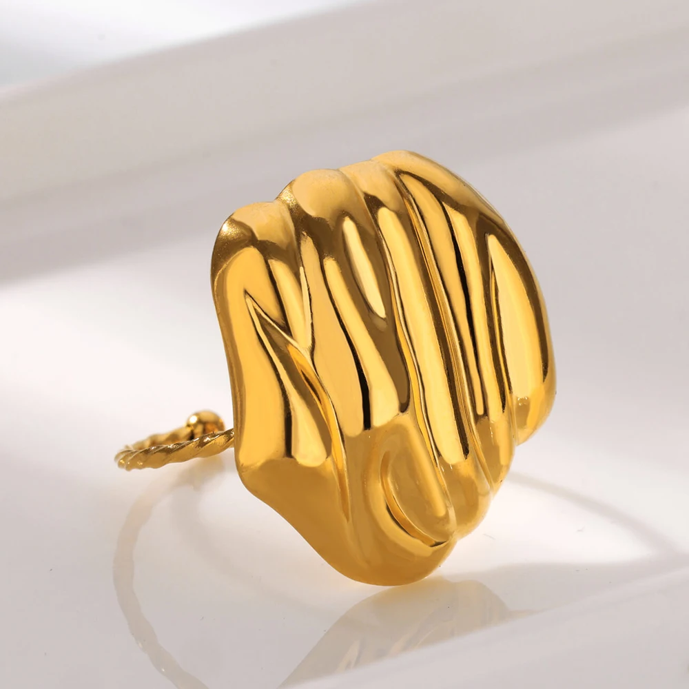 Vintage Round Irregular Rings For Women Men Stainless Steel Gold Color Vertical lines Texture Ring Wedding Jewelry Gift Bague
