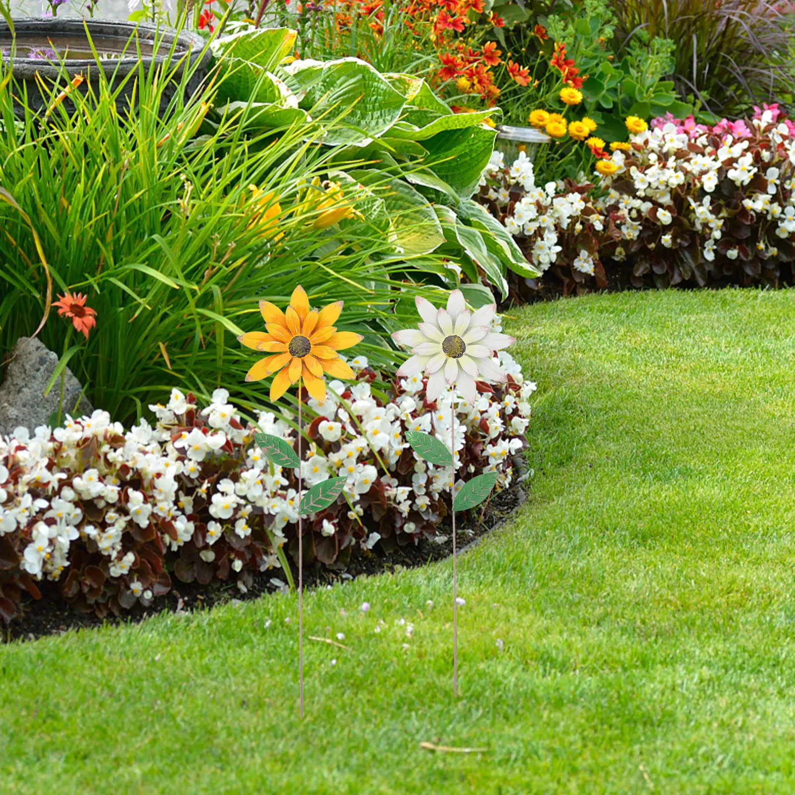 

2 шт. металлических садовых декоративных колышков в виде цветов для улицы, весенние украшения для сада, железные декорации для газона и патио