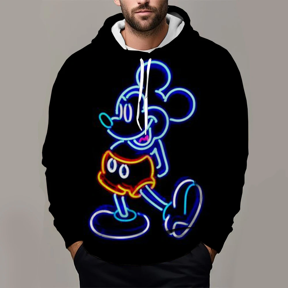 2024 New Fashion Men Pullover Cartoon Anime Mickey Mouse Women Hoodies Autumn Winter Black Couple Sweatshirt Clothing