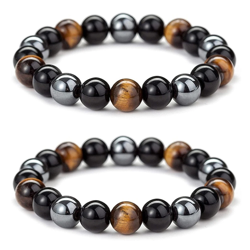 

5Pcs Natural Stone Bracelet Black Obsidian Hematite Tiger Eye Healing Crystals Beads Bracelets Men for Health Protection Jewelry