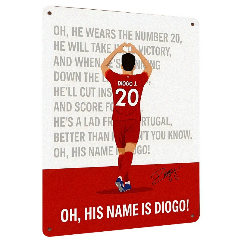 Diogo J 20 Liverpool FC Portugal Jugador de fútbol Decoración de arte de pared de metal para fanáticos