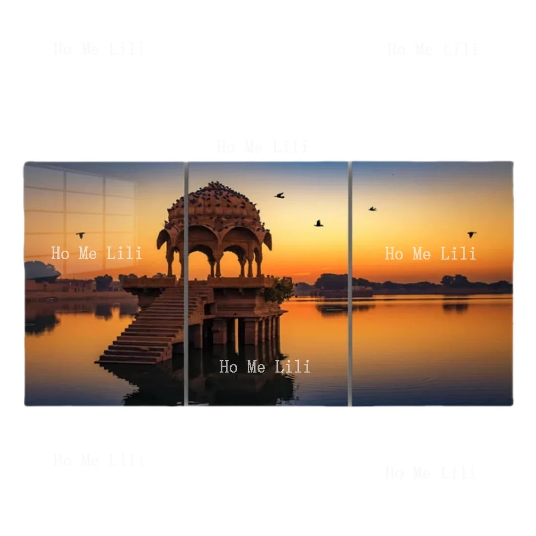 Pavilions And Flying Geese At Sunset 3 Pieces Wall Art Hangings Housewarming Gift Christmas Gift