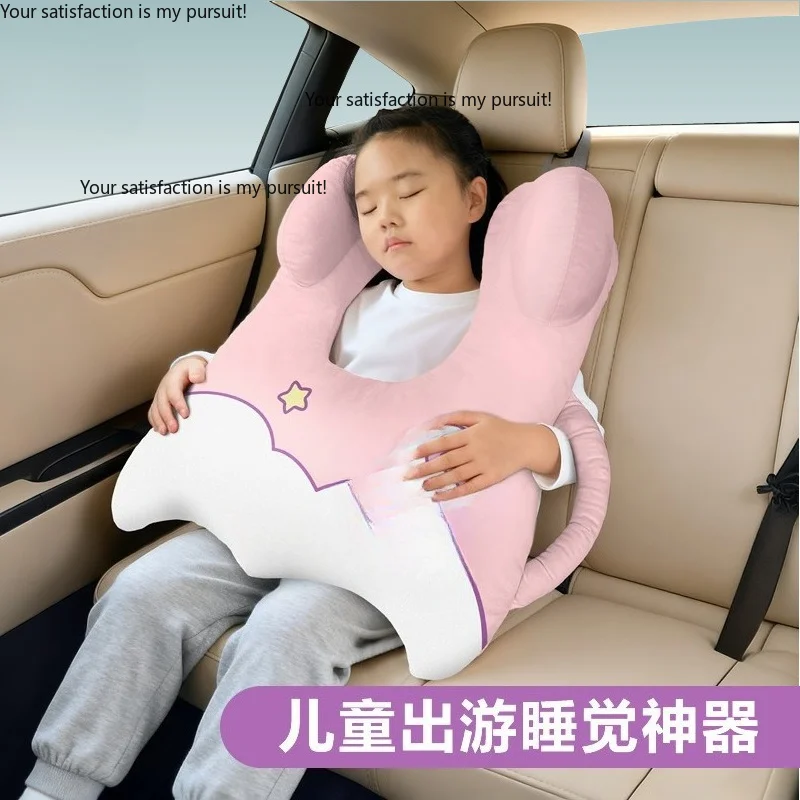 for little girls on long trips Cartoon kids car neck pillow, backseat travel sleeping cushion