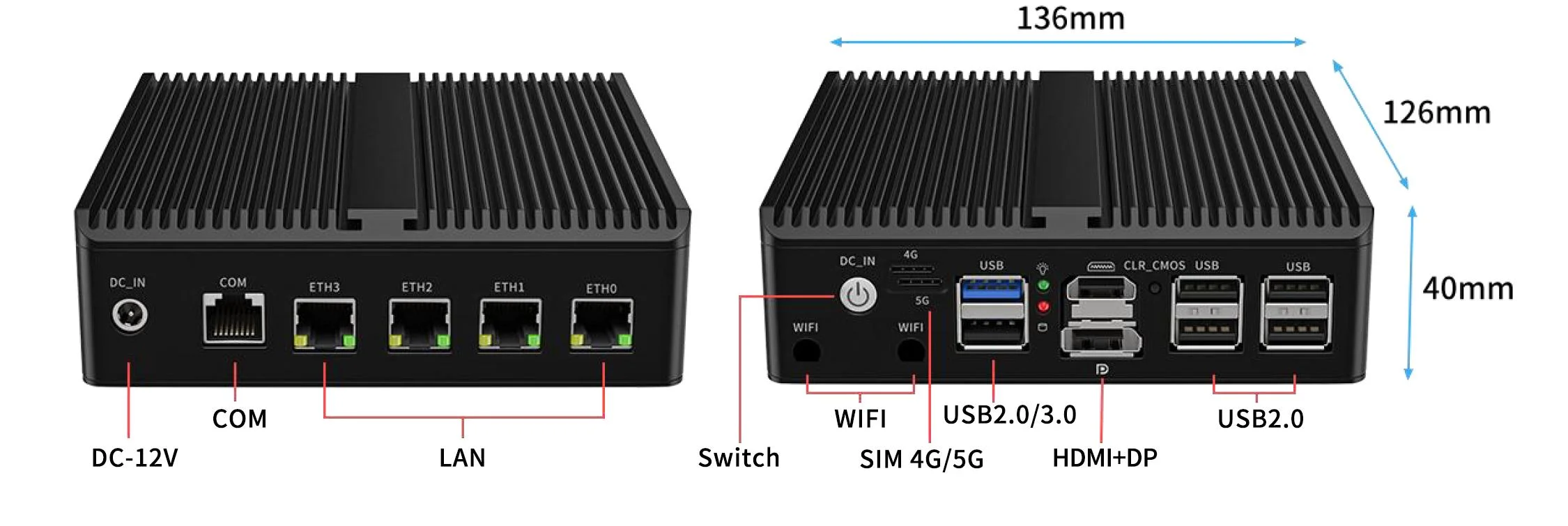 6 LAN Network Security Fanless Mini PC New Rugged Industrial N100 Box PC with Quad Cores+ Quad Threads US Plug