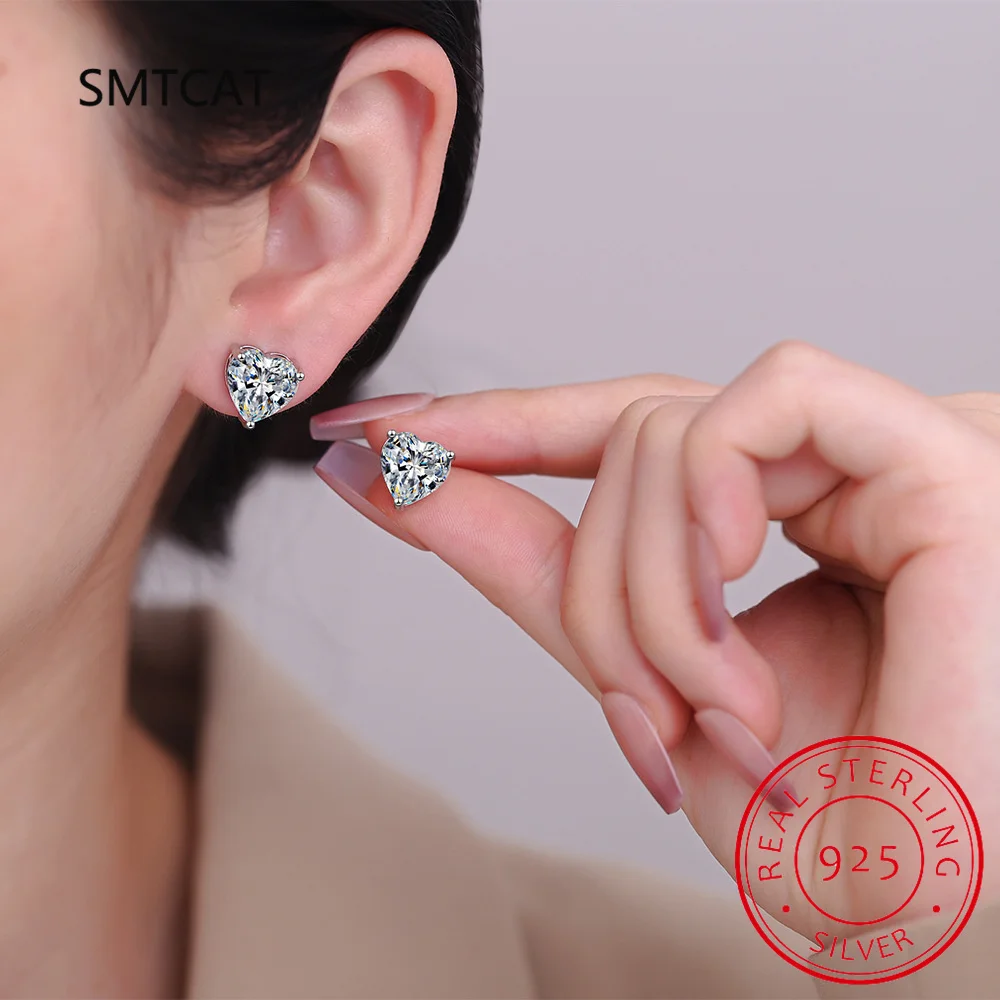 Love Heart Total 1.23ct Created Blue Sapphire 925 Sterling Silver Stud Earrings for Women Gemstone Fine Daily Jewelry Gift