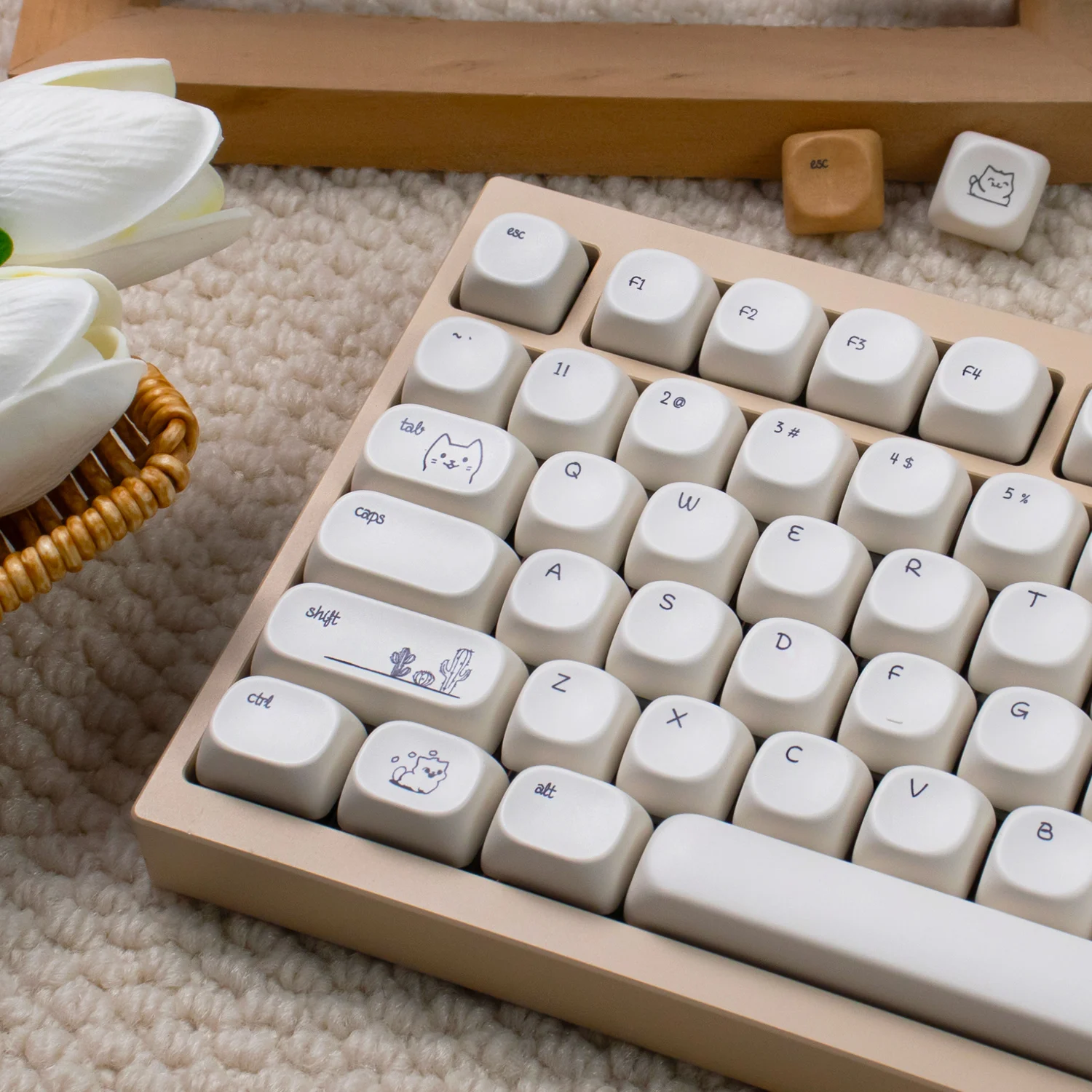 

Dune Cat Keycaps Set MOA Profile Round Minimalist Cute Kitten Keyboard Caps PBT Thermal Sublimation Off-white Custom Keycap