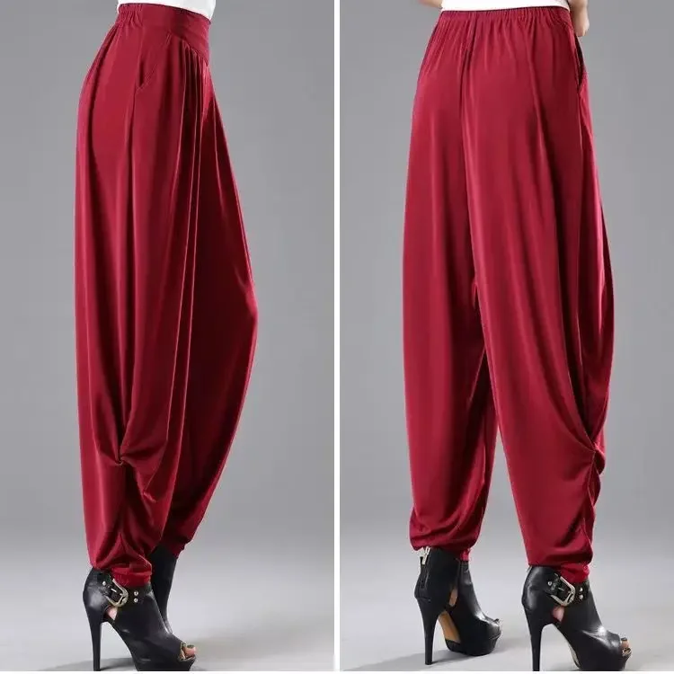 فضفاض المرأة الحريم السراويل عالية الخصر عارضة الرقص السراويل كبيرة الحجم فضفاض السراويل فانوس الملفوف السراويل الطويلة #4