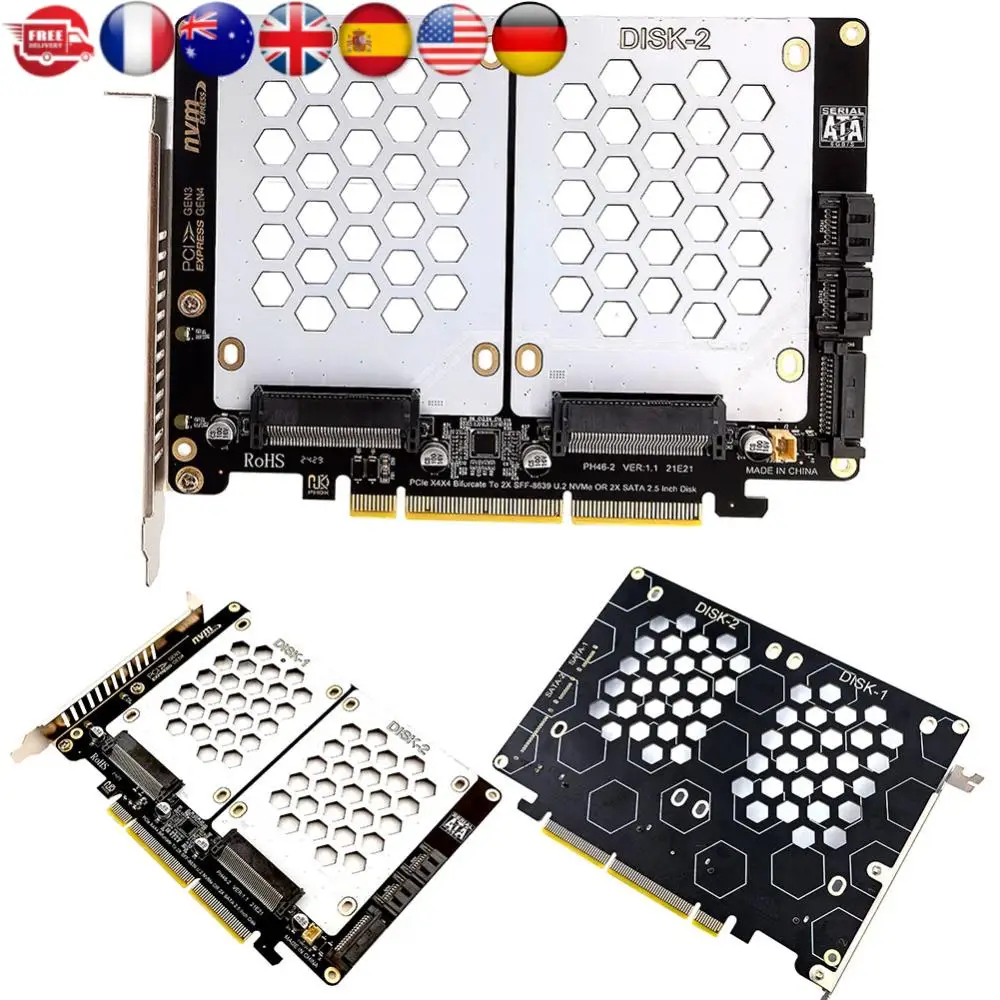 

Карта адаптера U.2 Dual-Disk 2,5-дюймовый жесткий диск SATA для разъема PCIE4.0 Карта адаптера U2 к PCI E Адаптер U.2 PCIe