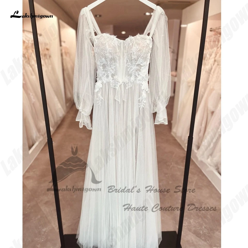 Laksh migown Puffy Langarm Brautkleider eine Linie brautkleine Korsett Blumen spitze Boho Prinzessin Braut Party kleider