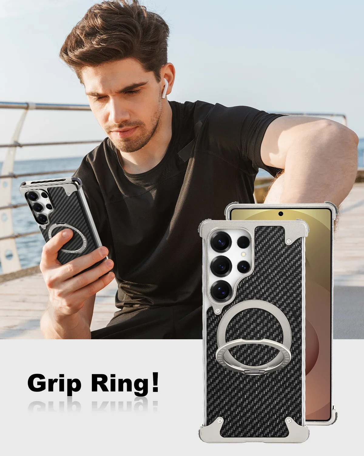 

Oatsbasf Carbon Fiber Texture Case for Samsung Galaxy S25 Ultra Phone Case with 360° Rotatable Stand Bumper Magsafe Phone Cover