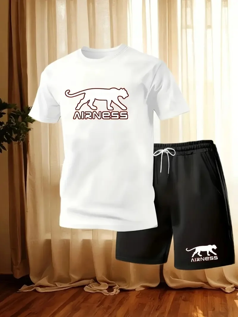 

Новинка 2023 года, летний хлопковый комплект с короткими рукавами и принтом, футболка и шорты, комплект из 2 предметов, забавный модный комплект одежды