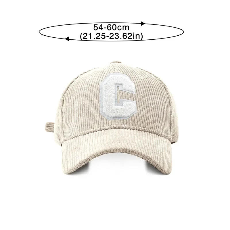 Casquette de Baseball en Velours Côtelé avec Lettre C pour Homme et Femme, Chapeau de dehors, Réglable, Unisexe, Hip Hop, pour Queue de Cheval,