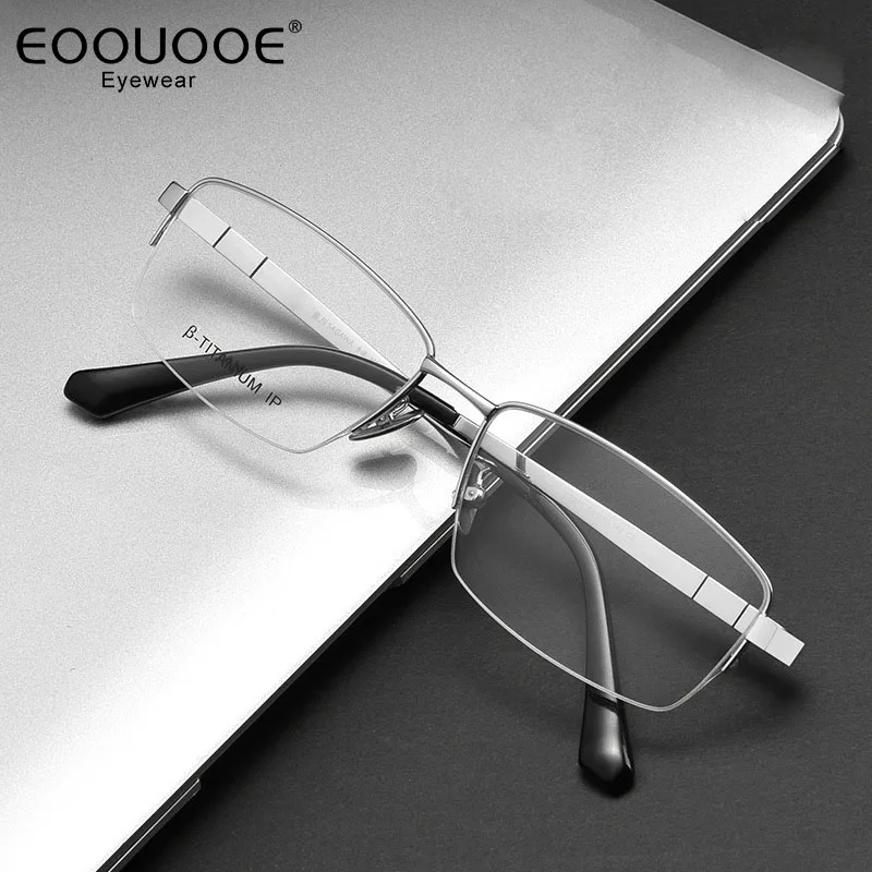 

57mm Men Titanium Glasses Frame Fashion Half Eyebrow Design Myopia Eyeglasses Hyperopia Optics Prescription Progressive Eyewear