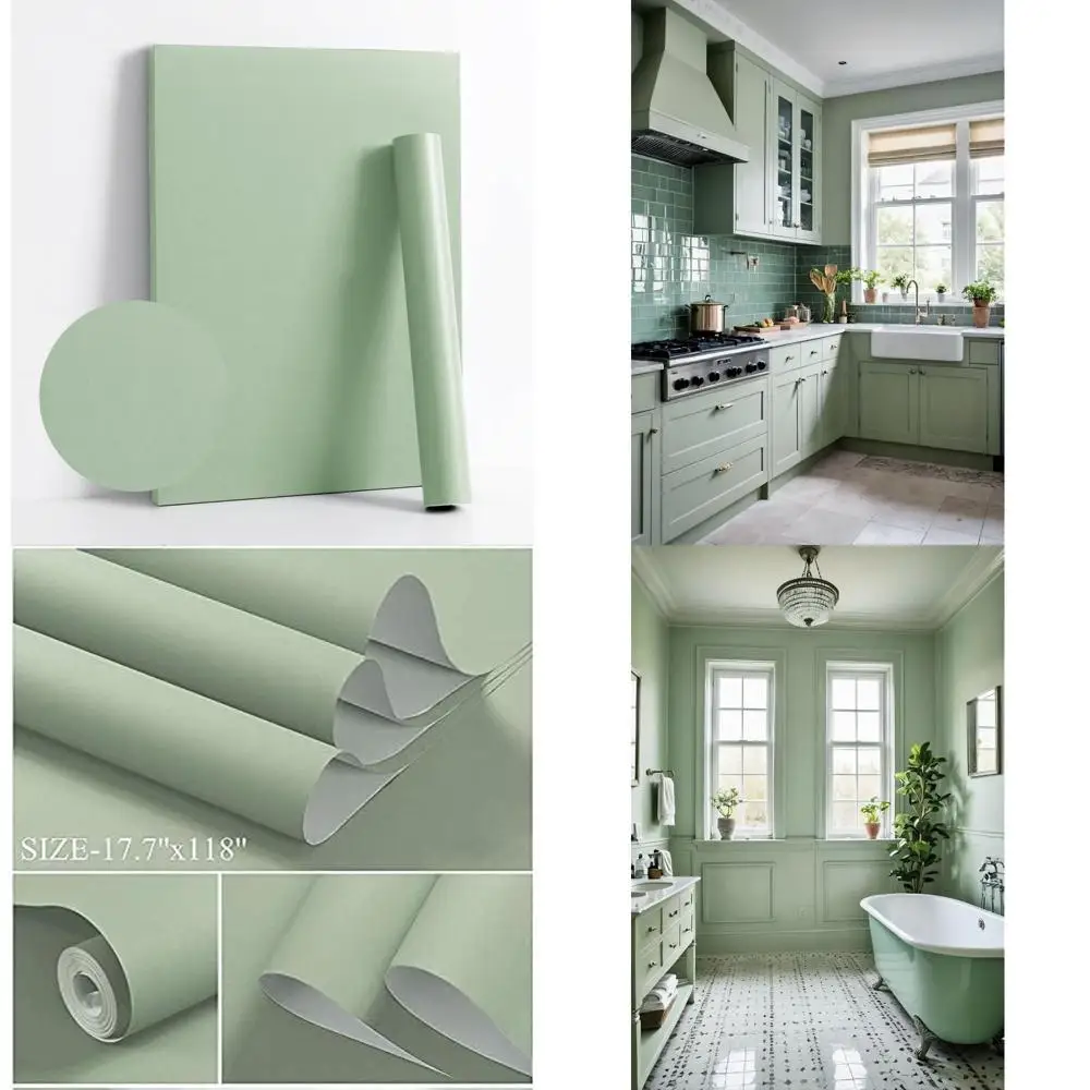ورق جدران أخضر قابل للتقشير واللصق - حديث ذاتي اللصق، قابل للإزالة، محكم، مناسب للإيجار للجدران مقاس 787 × 17.7 بوصة
