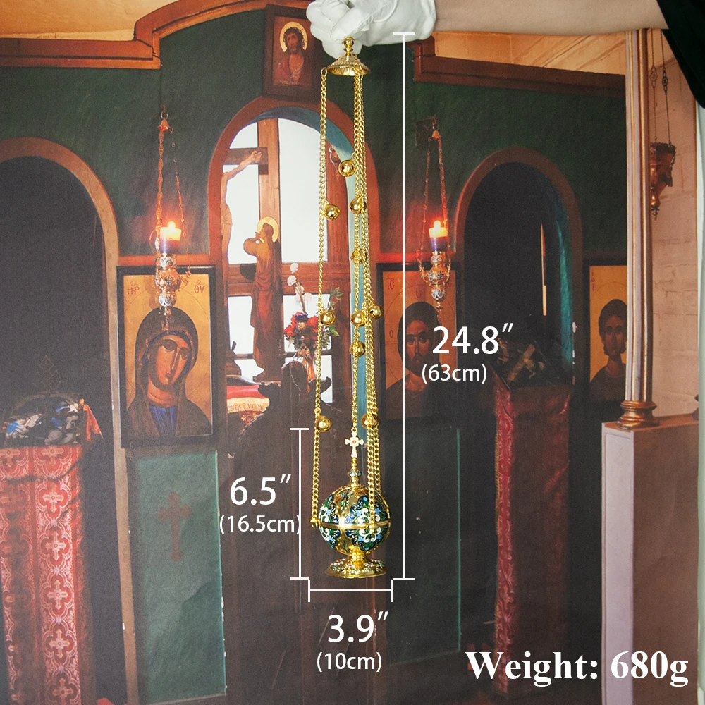 Orthodox Hanging Censer with Chain, 6.5 