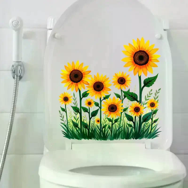HOT!Plants Flowers Sunflowers Butterflies Wall Stickers Toilet Sticker Bathroom Toilet Cover Refrigerator Sticker Wc Decoration view 6