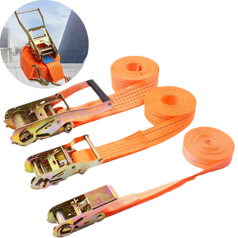 Adjustable Secure Tie-Down For Safe Luggage Transport Heavy-Duty Car And Truck Front Cargo Ratchet Strap With Metal Buckle