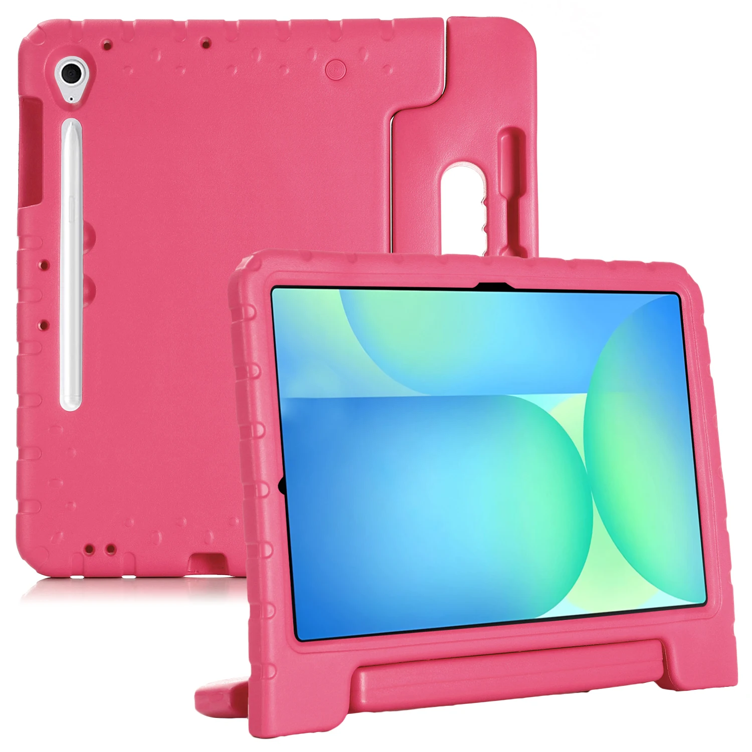 

For Samsung Galaxy Tab S10 FE+ EVA Case Kids-Friendly Handle Tablet Cover with Kickstand - Rose
