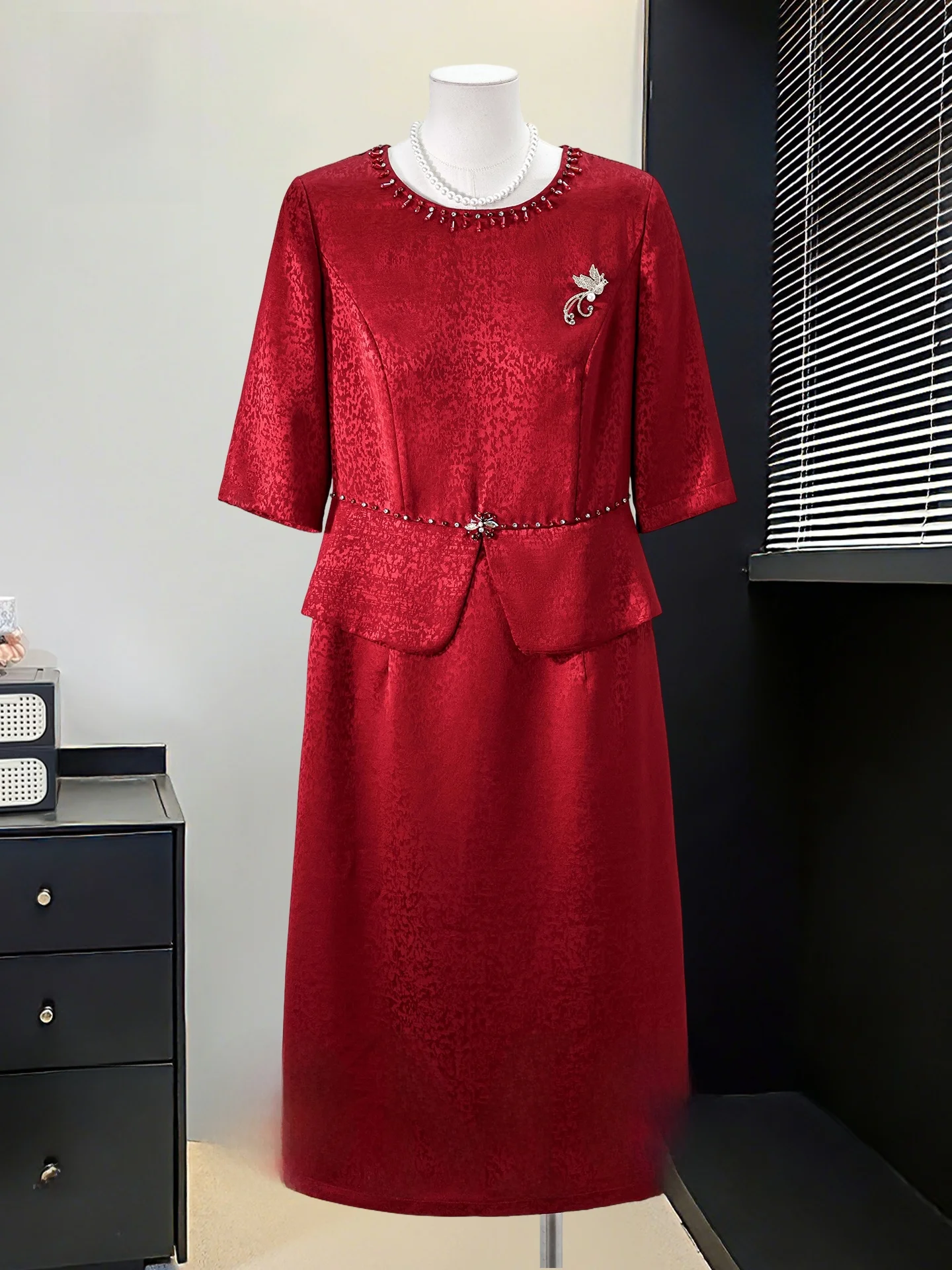 

Elegant Long Dress for Wedding Banquet Middle-Aged And Elderly Women Romon Mom's Wedding Dress Breathable Lightweight Polyest...