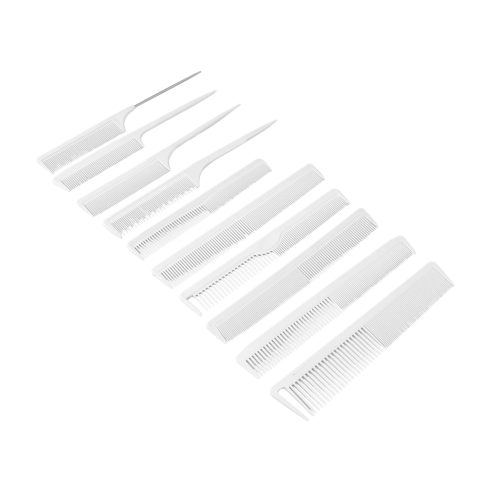 10pcs Hair Brush Set Different Shapes Tail Double Teeth Comb Hair Styling Cutting Combs for Hair Stylist White
