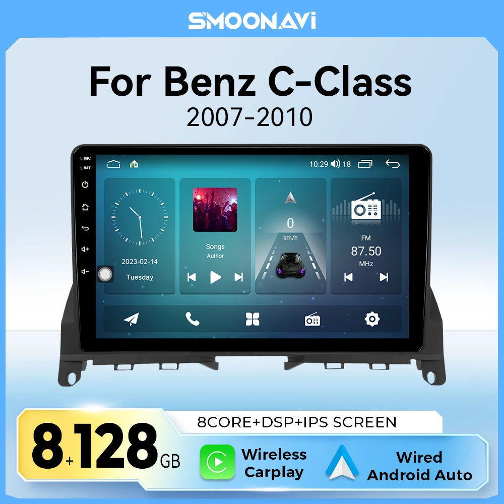 Drahtlose Carplay Android 14 Auto Radio Player Für Mercedes Benz W204 C Klasse S204 2007-2010 GPS IPS multimedia DSP 4G Wifi
