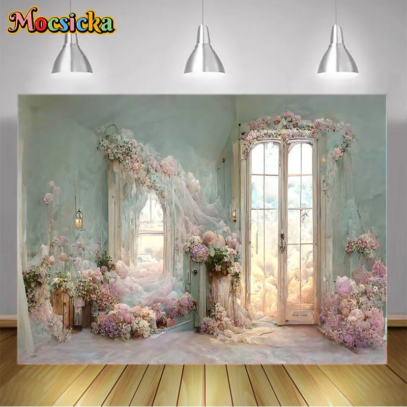 Wedding Floar Photography Backdrop Wooden Door Flower Woman Maternity Portrait Photo Shoot Banner Studio Background Photocall