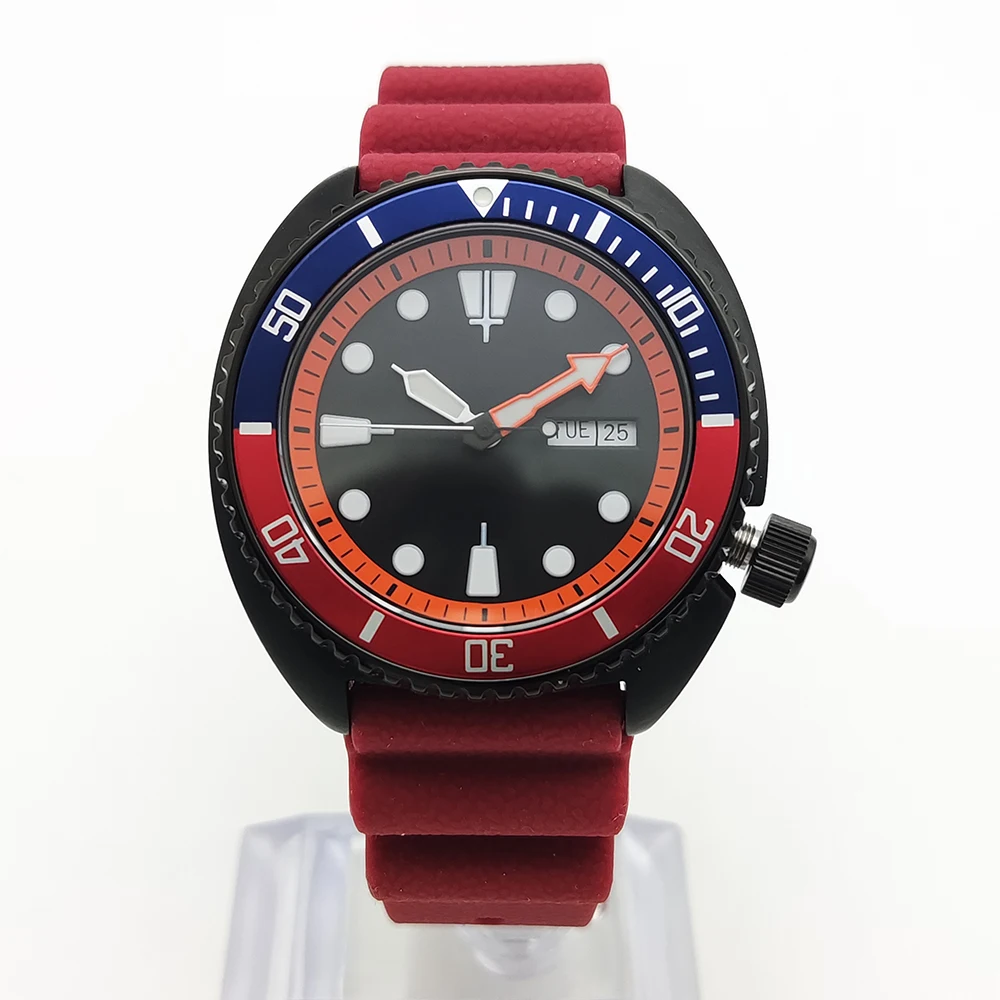Мужские черные повседневные деловые автоматические механические часы с красным ремешком, зеленый светящийся циферблат, сапфировые часы