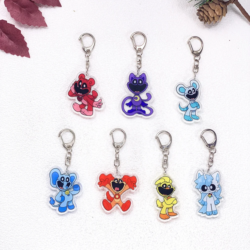 Porte-clés de voiture en acrylique, 1/7 pièces, accessoires de dessin animé Poppy Playtime, breloques mignonnes, pendentif pour sac, porte-clés amusant, décoration de sac à dos