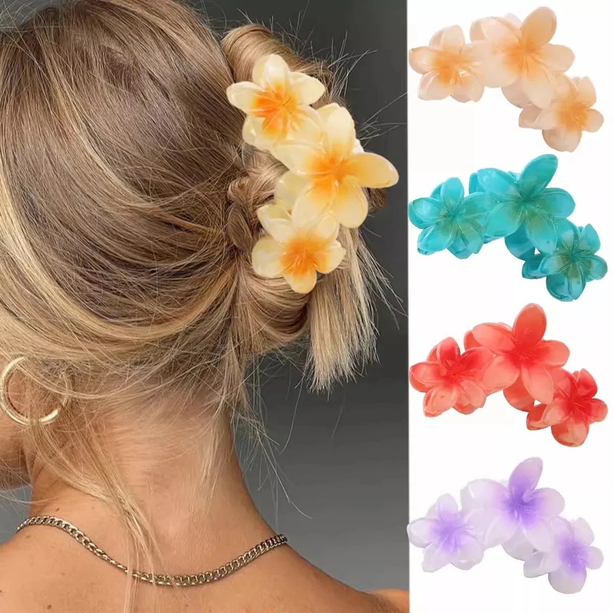 2024 New Egg Flowers Hair Clips Back of Head Retro Hairpin Shark Clip for Girls Versatile Seaside Vacation Hair Accessories