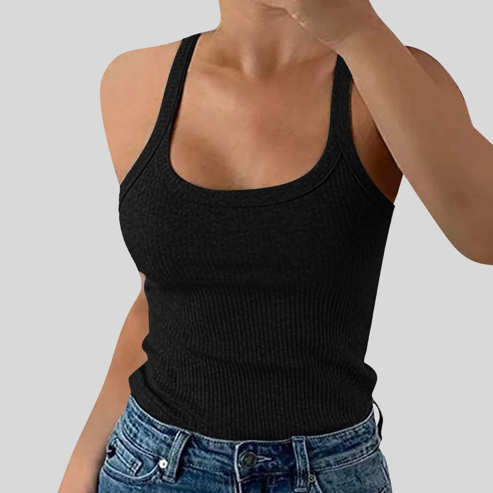 Black All-Matching Vest Women Solid Color Sexy Slim Tank Top Sleeveless Off Shoulder Knitted Tops 2024 Korean Y2K Street Clothes