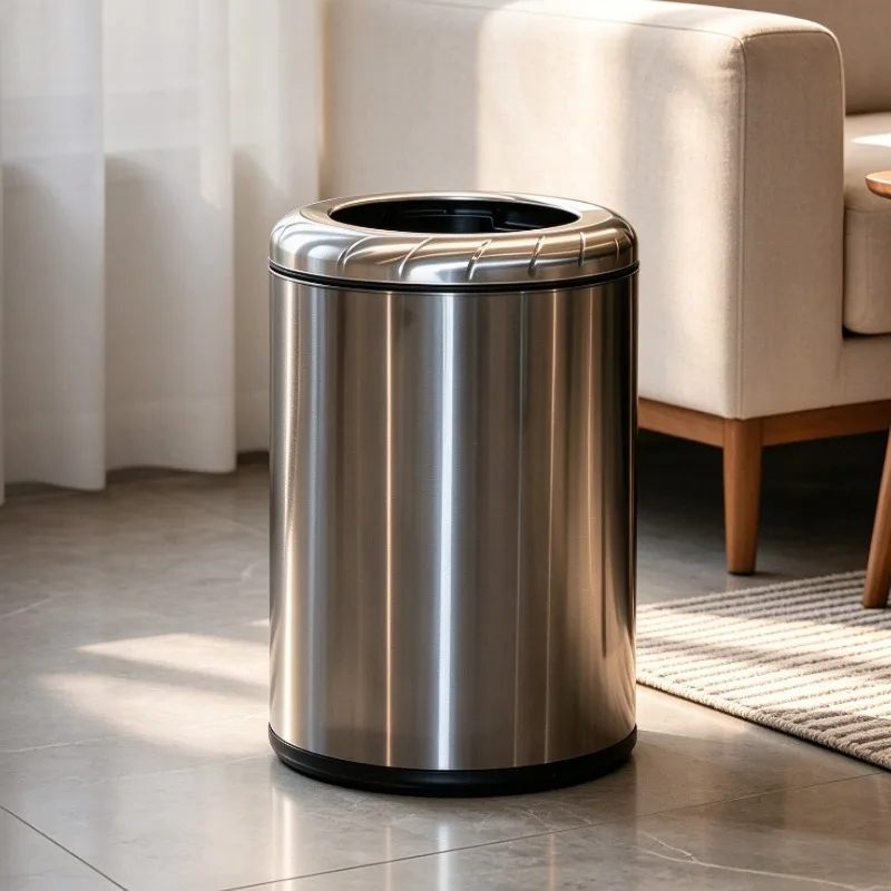 Stainless Steel Waste Bins Circular Bathroom Wastebasket Thicken Double-decker Trash Can Luxury Retro Household Litter Bin
