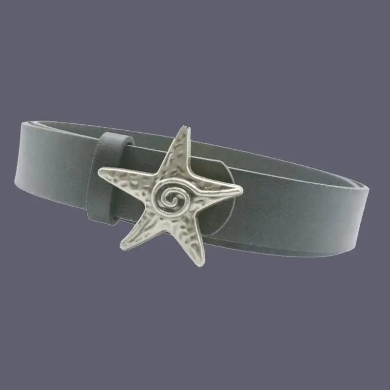 A52E Youth Adult Belt Fashionable Star Conch Buckles Waist Belt Workwear Belt