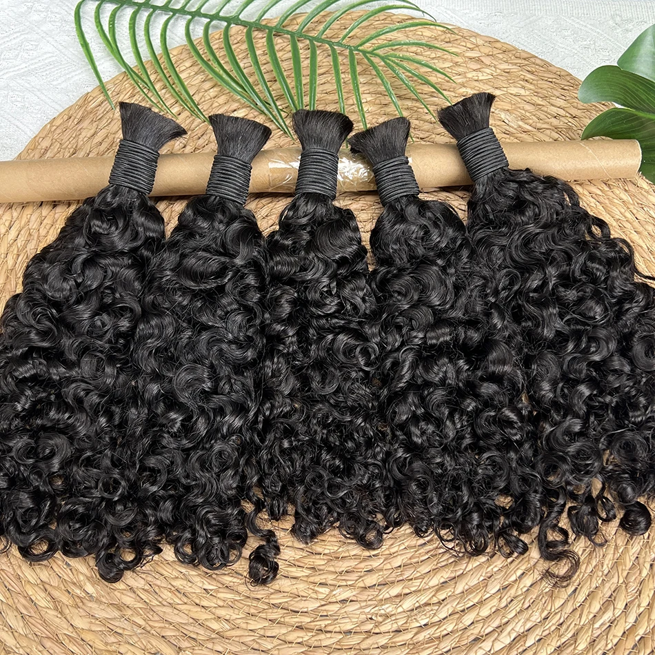

Burmese Curly Bulk Human Hair Braiding Hair Extension 100 Grams #1B Natural Black Color No Weft Raw Virgin Boho Braids Hair