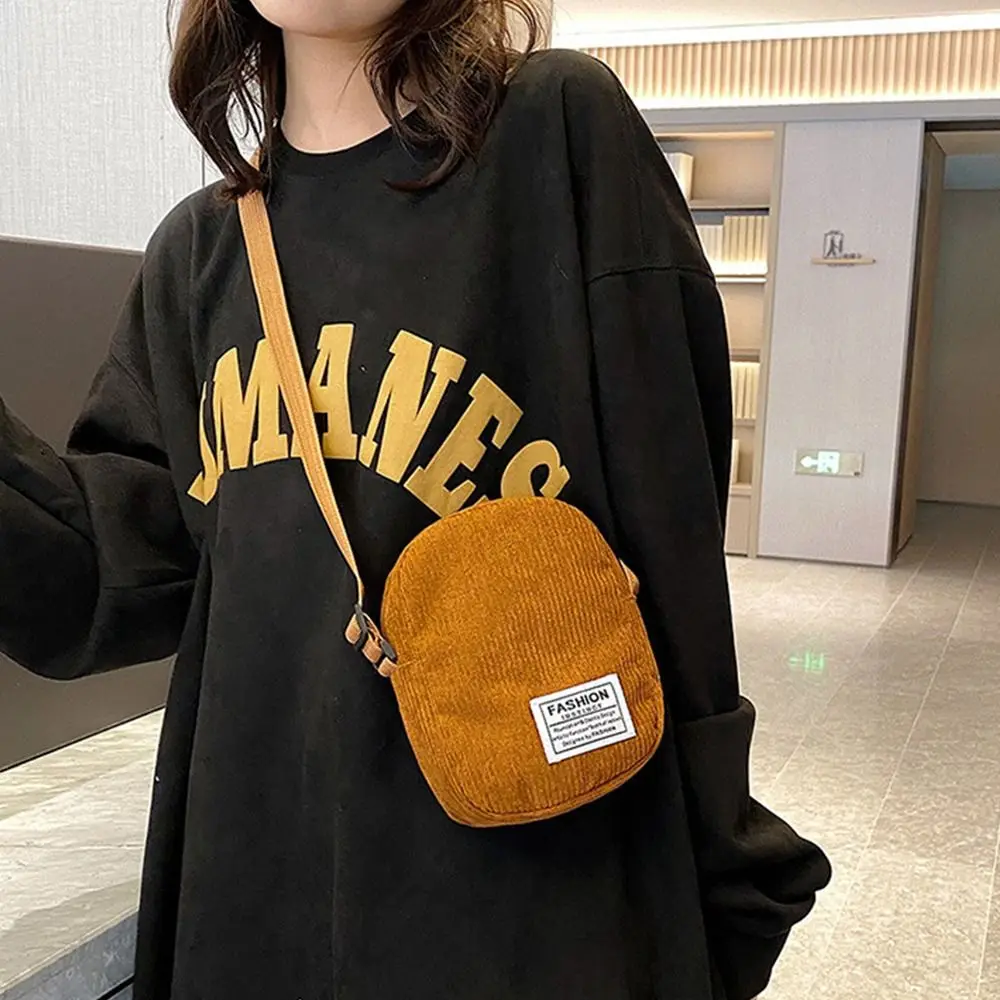 Korean Style Corduroy Crossbody Bag Phone Bags Handbag Letter Shoulder Bags Shopping Purse Cotton Cloth Small Messenger Bag