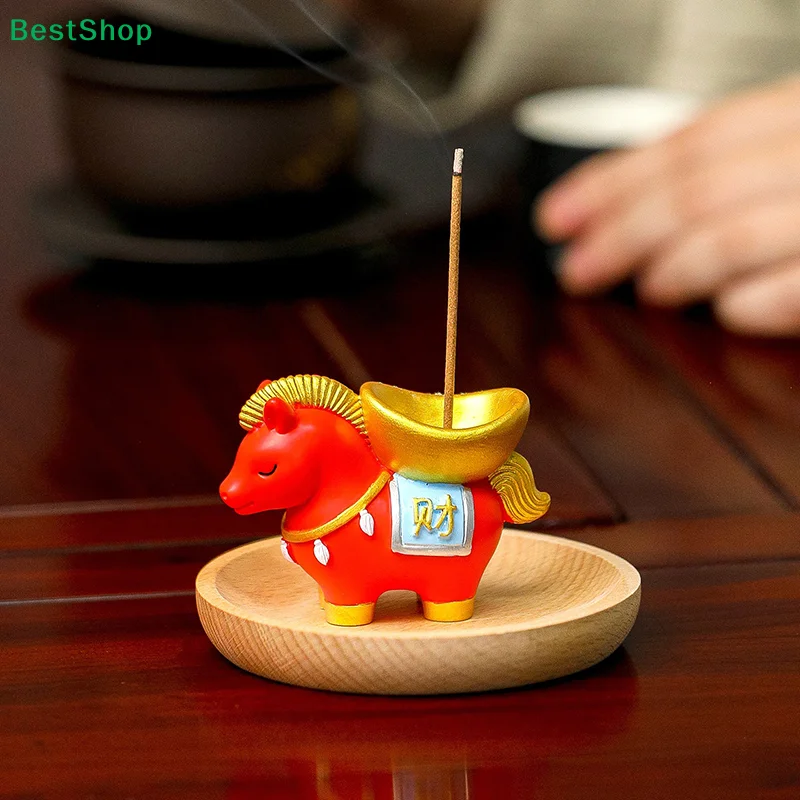 〔R〕Resin Material Zodiac Pony Incense Burner Ornamental Design Creative Incense Stick Holder Pony Shape Burner 2026 Horse Year