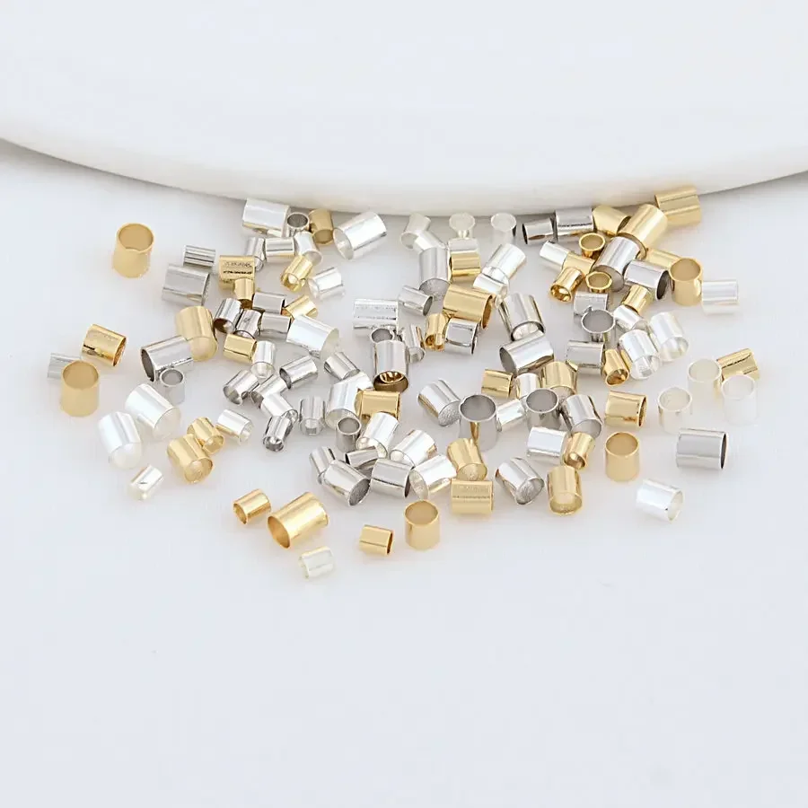 200PCS Gold Color End Beads Clip Foldover Stopper Spacer Bead Tube Crimp For DIY Jewelry Making Supplies Crimp & End Beads