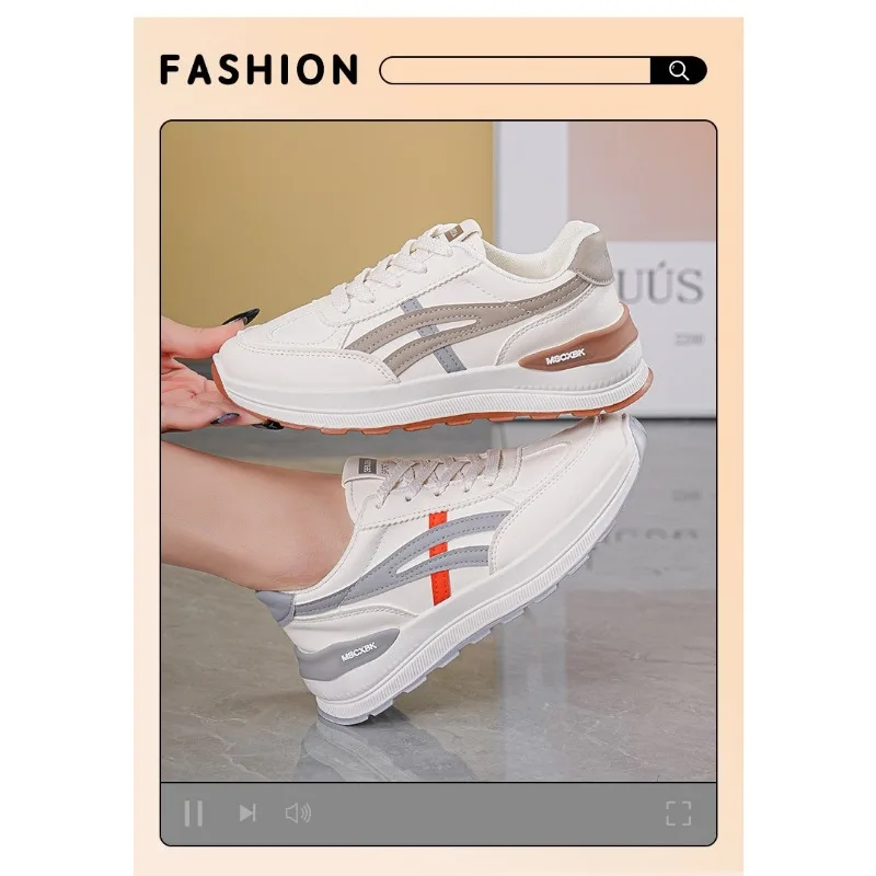 

Women 2026 White unky Dad Sneakers Korean Style Thick Sole Platform Casual Shoes Breathable Lace-Up Trendy Streetwear Footwear