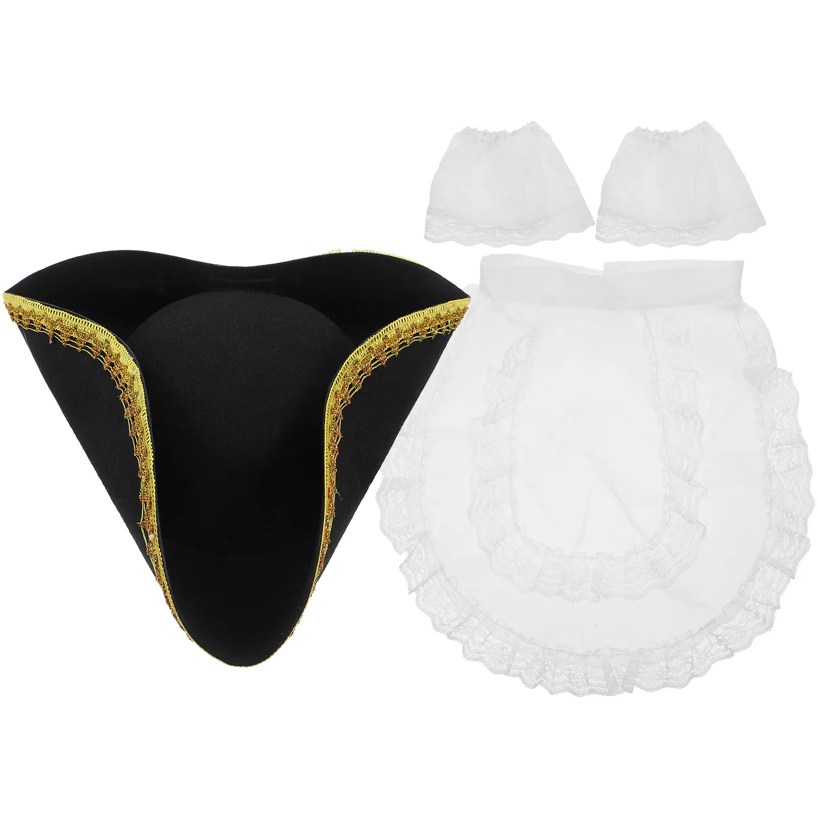 Ensemble de 1 bib de fête, manches et chapeau de pirate, casquette tricorne, accessoire de costume pour Halloween, carnaval, cosplay pour hommes et femmes