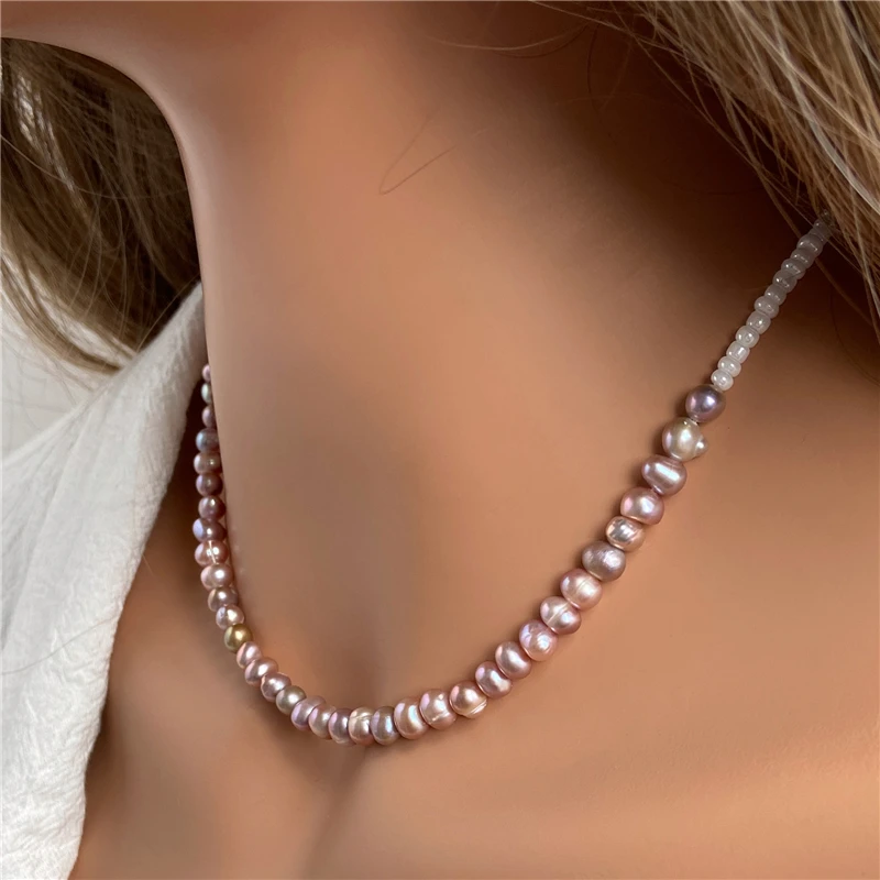 Trendy Freshwater Pearl Necklace Elegant Women Natural Purple Pearl Beaded Chocker Necklace Female Jewelry Wedding Party Gift