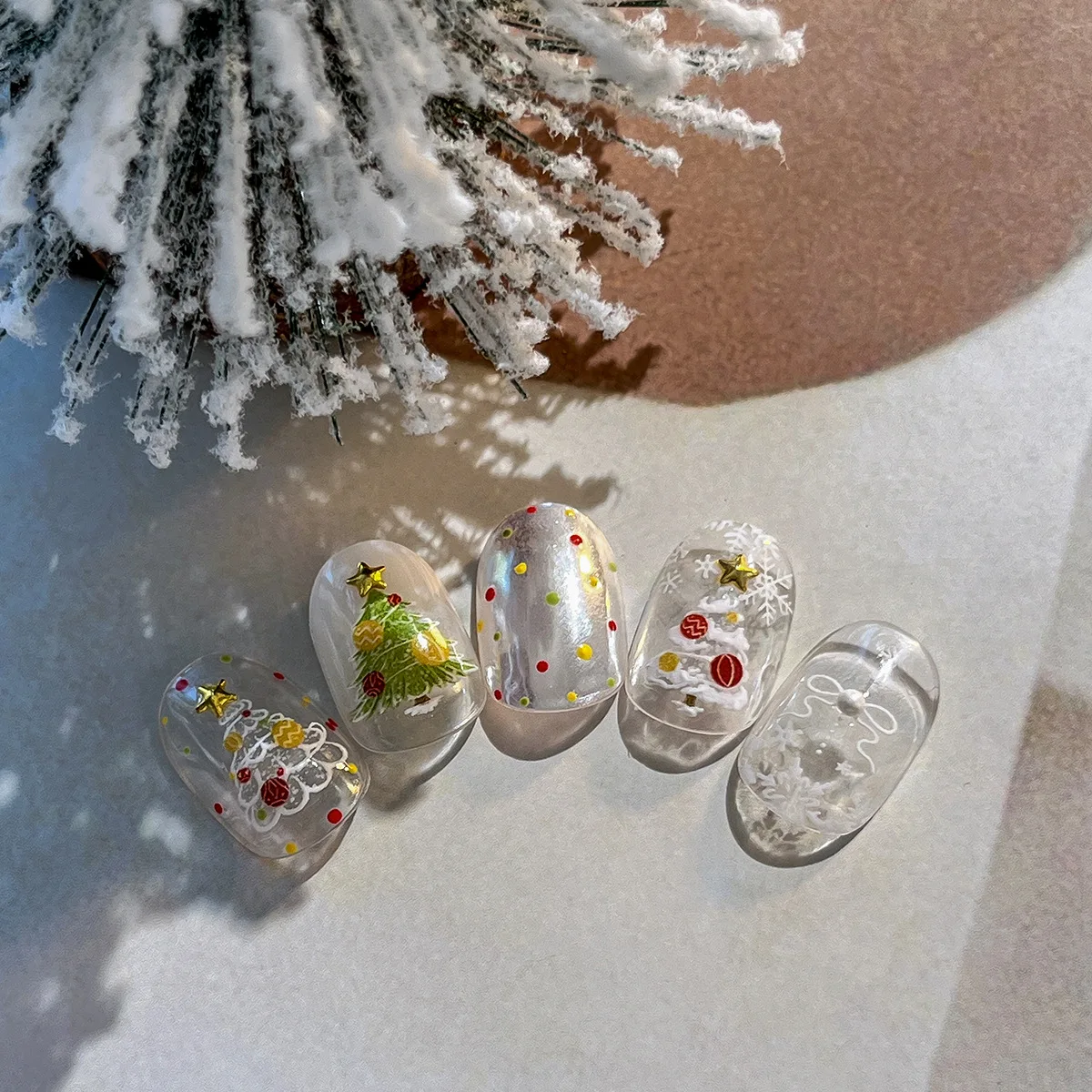 สติกเกอร์ติดเล็บลายต้นคริสต์มาสสีชมพู/ฟ้า/เขียว ลายนูน สำหรับตกแต่งเล็บ งานปาร์ตี้คริสต์มาส เครื่องประดับตกแต่งเล็บ