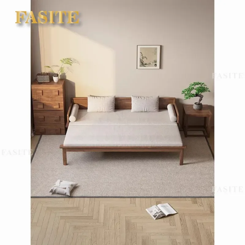 For South American Walnut Solid Wood Arhat Bed Sofa New Chinese Style Song Aesthetic Push Pull Dual Purpose Large Living Room