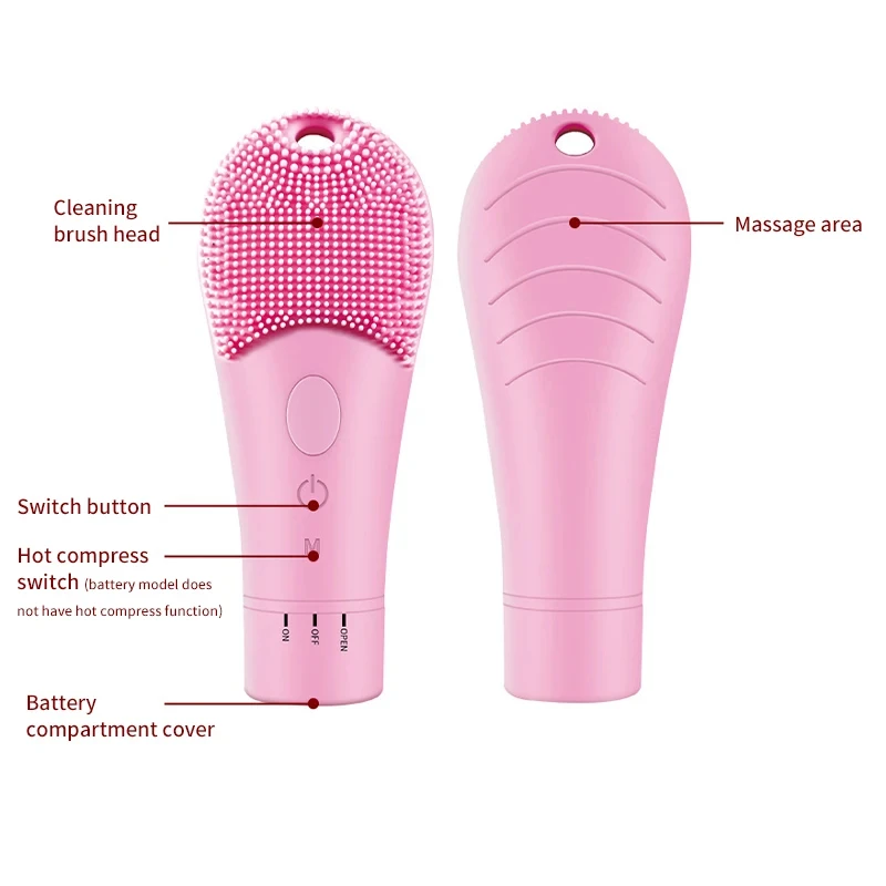 2024 Electric Facial Cleansing Skin Care Ultrasonic Silicone High Frequency Vibration Heating Massager Pore Face Brush