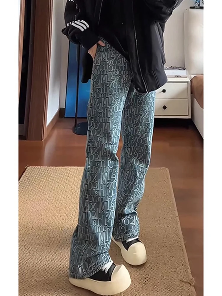 

Модные американские джинсы с дистанционным управлением, мужские джинсы с цветочным принтом, свободные прямые повседневные летние джинсы с прямыми штанинами