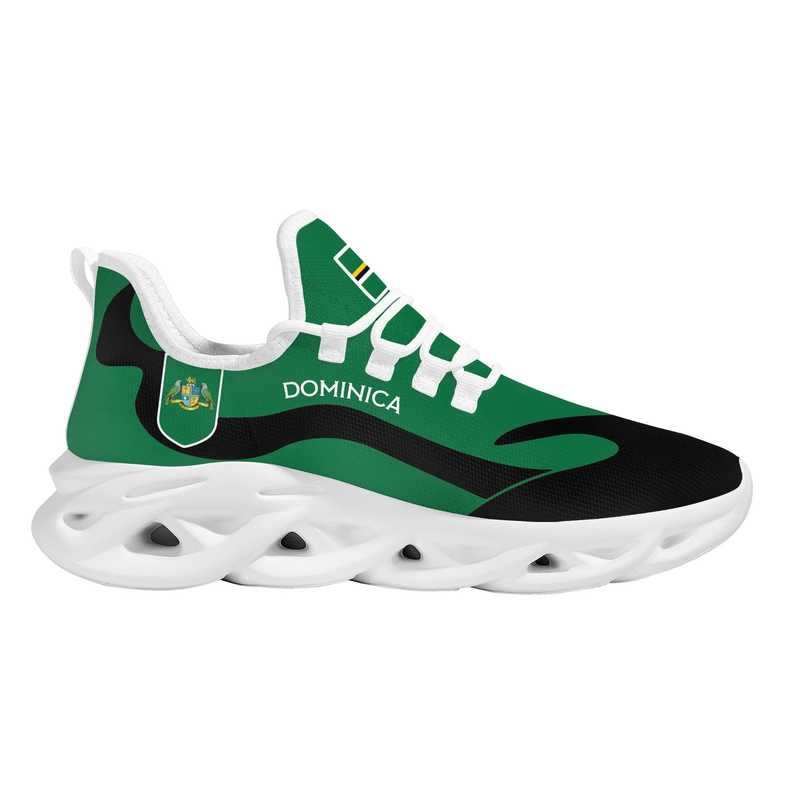 Dominica Flag Designer Sneaker For Women Flag Print Comfortable Platform Sports Shoes White Sole Knitted Blade Shoes