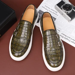 New Black Sneakers Men Vulcanize Shoes Yellow Crocodile Pattern Slip-On Size 38-46 Zapatos De Hombre Men Shoes