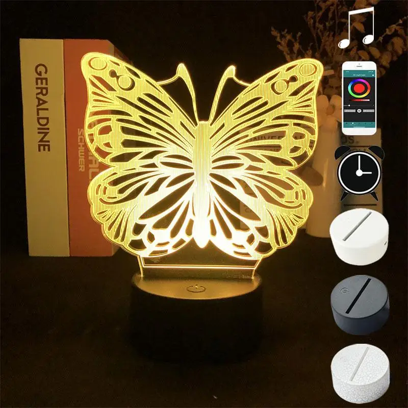 Veilleuse 3D avec Télécommande, Réveil, Lumière de Base, Papillon, Animal, Décoration de Chambre, Lampes de Table pour Bol, Cadeau, 16 Couleurs