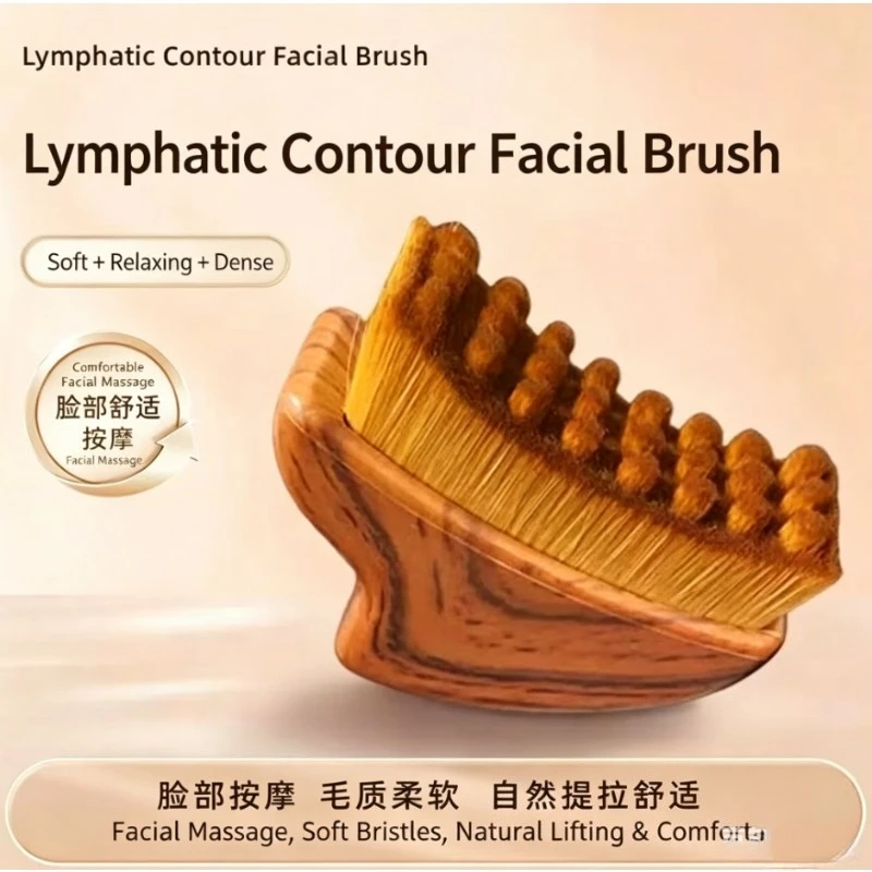 Dry Brushing Facial Contour Tool Combines Soft Bristles and Smooth Scraping Surface for Gentle Exfoliation and Calm Feel