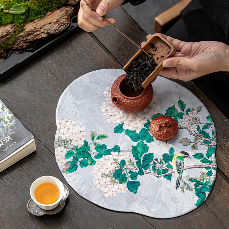 New Chinese Retro Style Make Tea Mat Tea Table Pot Holder Dry Fabric Mat Double Sided Zen Inspired