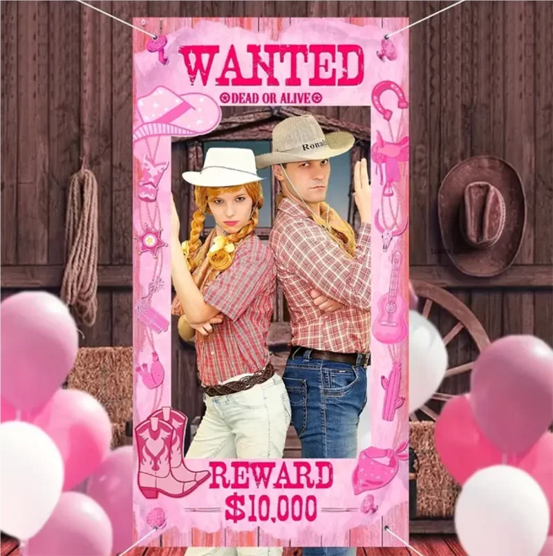 Cadre de photomaton rose sur le thème de la cowgirl du Wild West, accessoires de décoration pour fête d'anniversaire, toile de fond de fête, fournitures cadeaux pour filles ﻿ ﻿